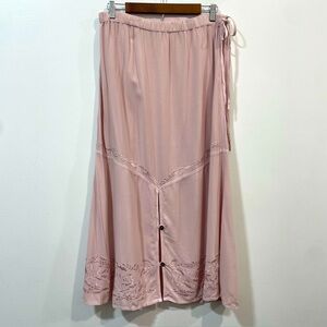 Soft Surroundings Vintage Elegant Blush Pink Embroidered Maxi Skirt Size SP